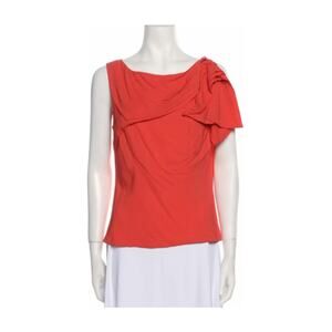 Prada bow shoulder pleated red orange asymmetrical blouse sz 44
